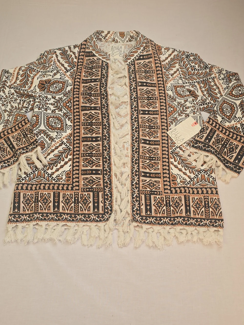 Billabong Brown and Cream Boho Tassel Knit Cardigan